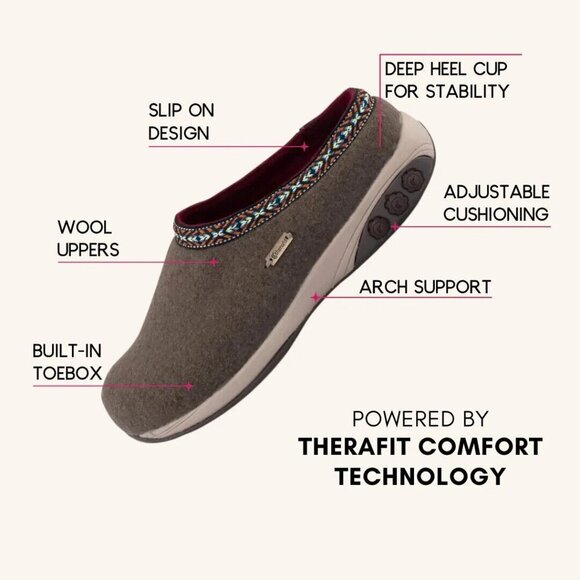 Therafit Heather Wool Clog Slipper Womens Sz 7.5 Comfort Cushioned Slip On Taupe - Picture 13 of 13